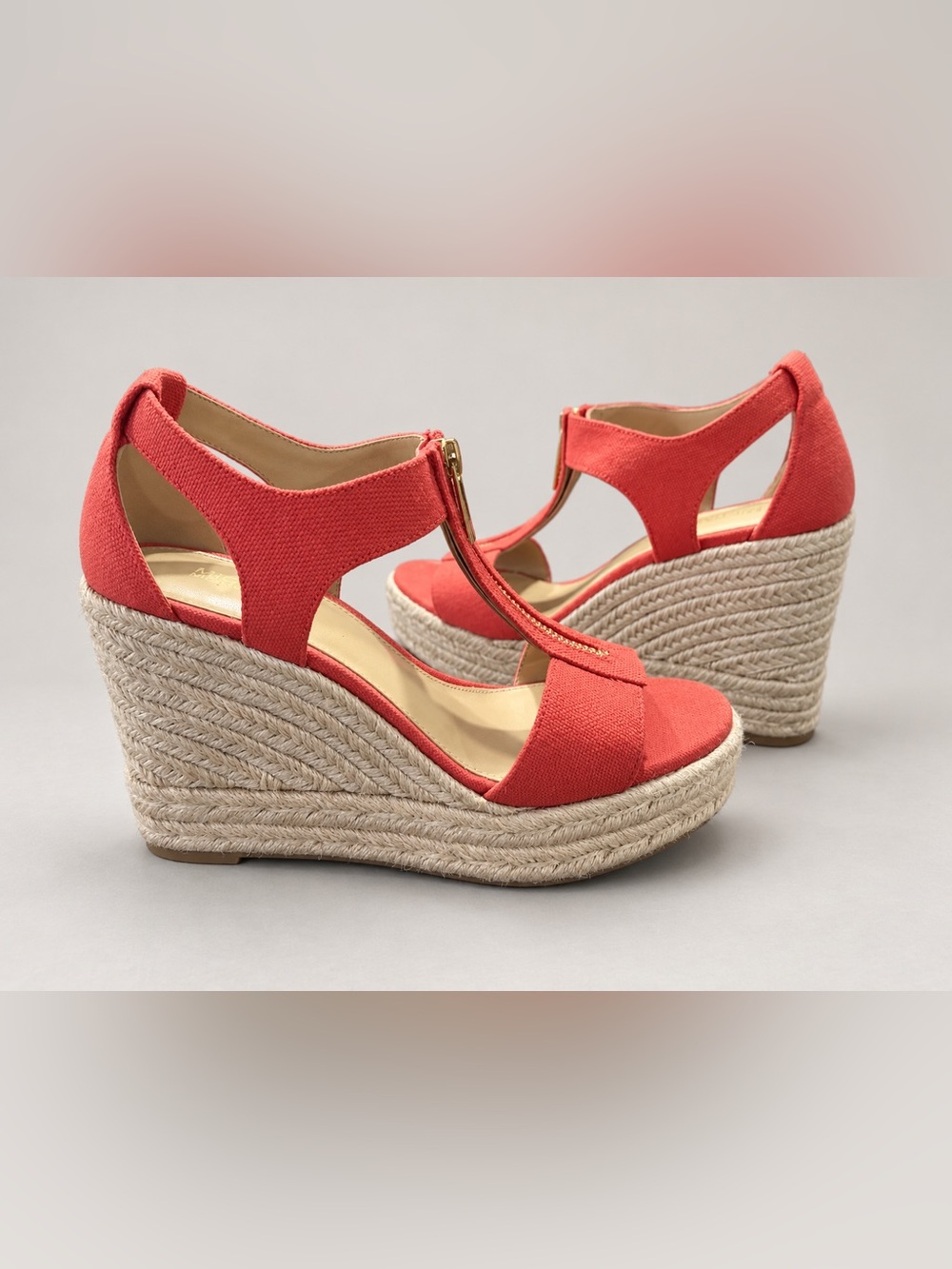 MICHAEL Michael Kors Coral Canvas T-Strap Berkley Mid Wedge Sandals